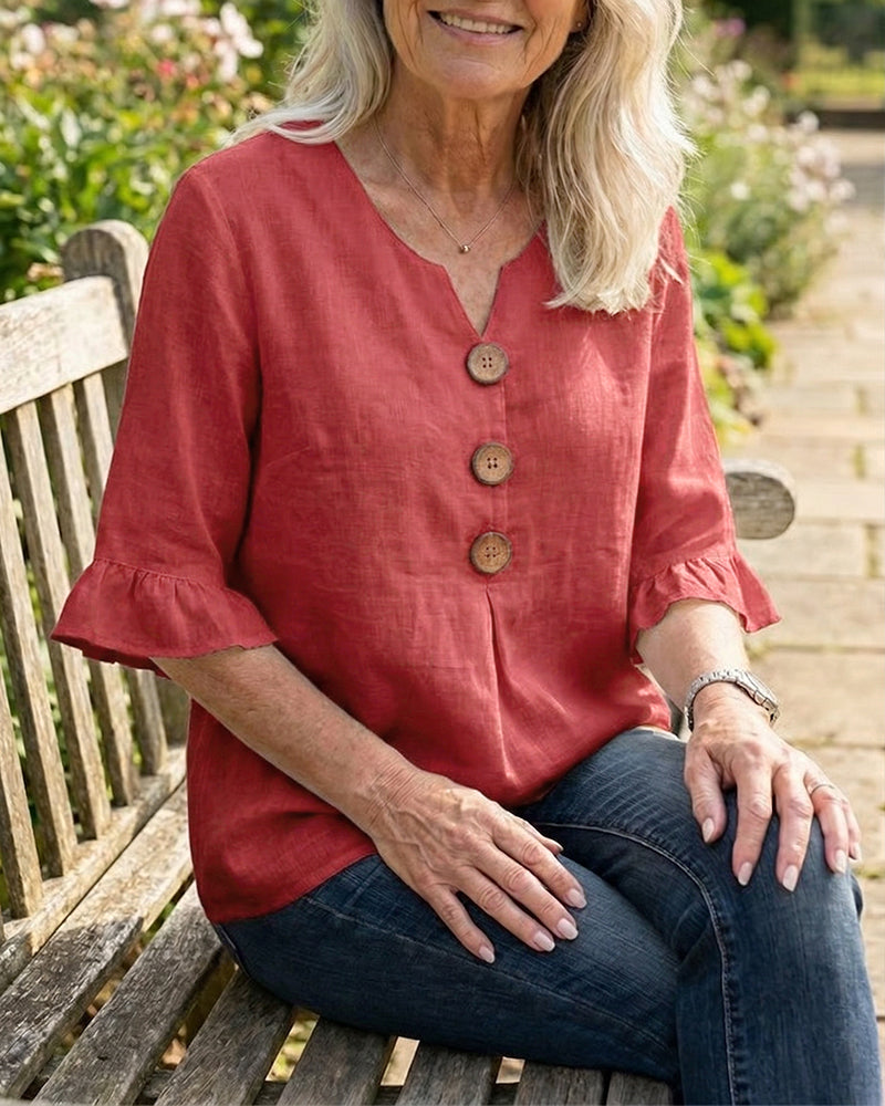 Sophia | Cotton-Linen Blouse with Wooden Buttons