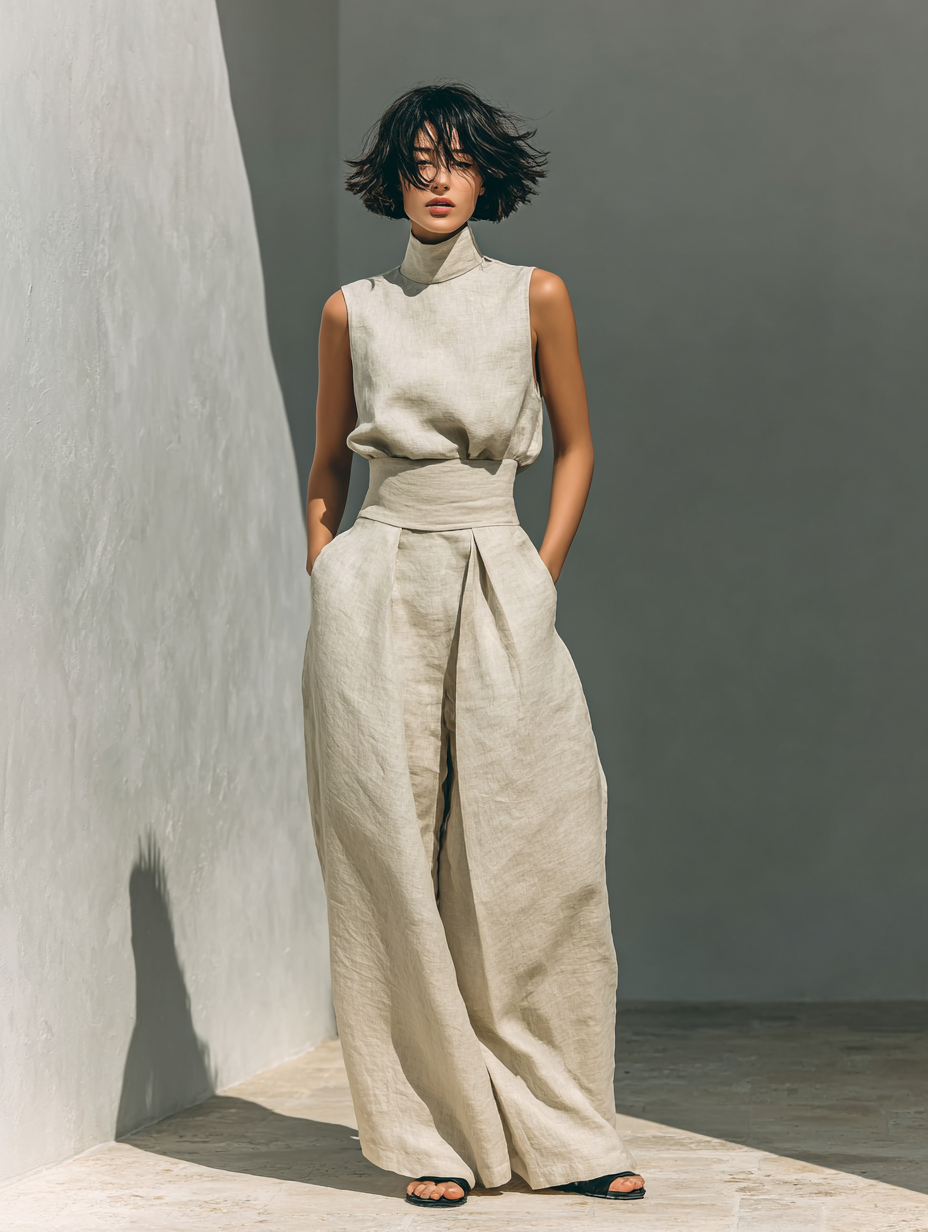 Maria | Cotton Linen Tank Top & Wide-Leg Pants Set