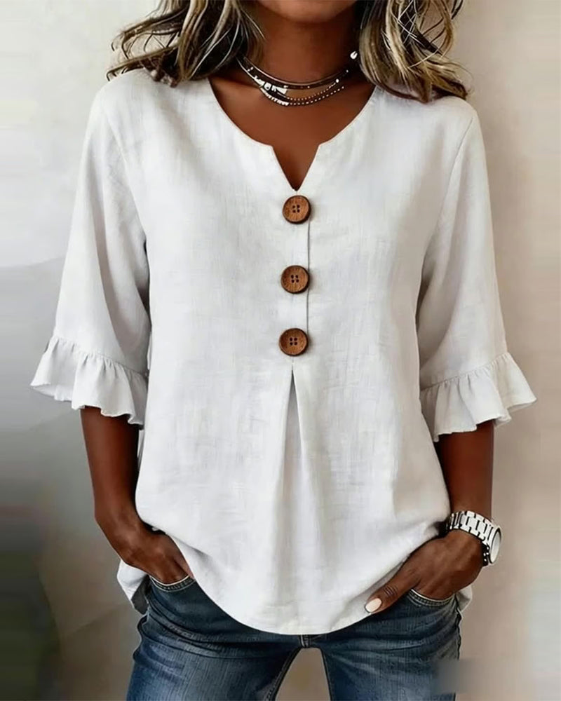 Sophia | Cotton-Linen Blouse with Wooden Buttons