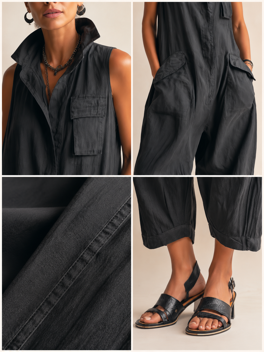Grace | Relaxed Cotton Utility Jumpsuit