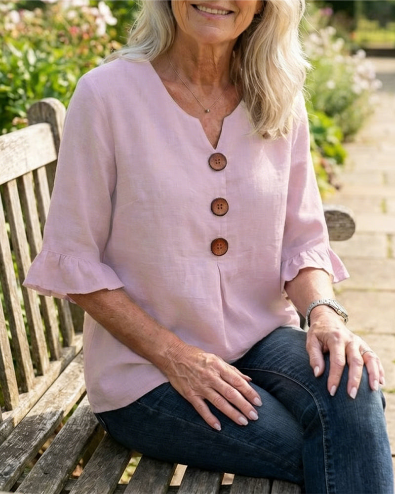 Sophia | Cotton-Linen Blouse with Wooden Buttons