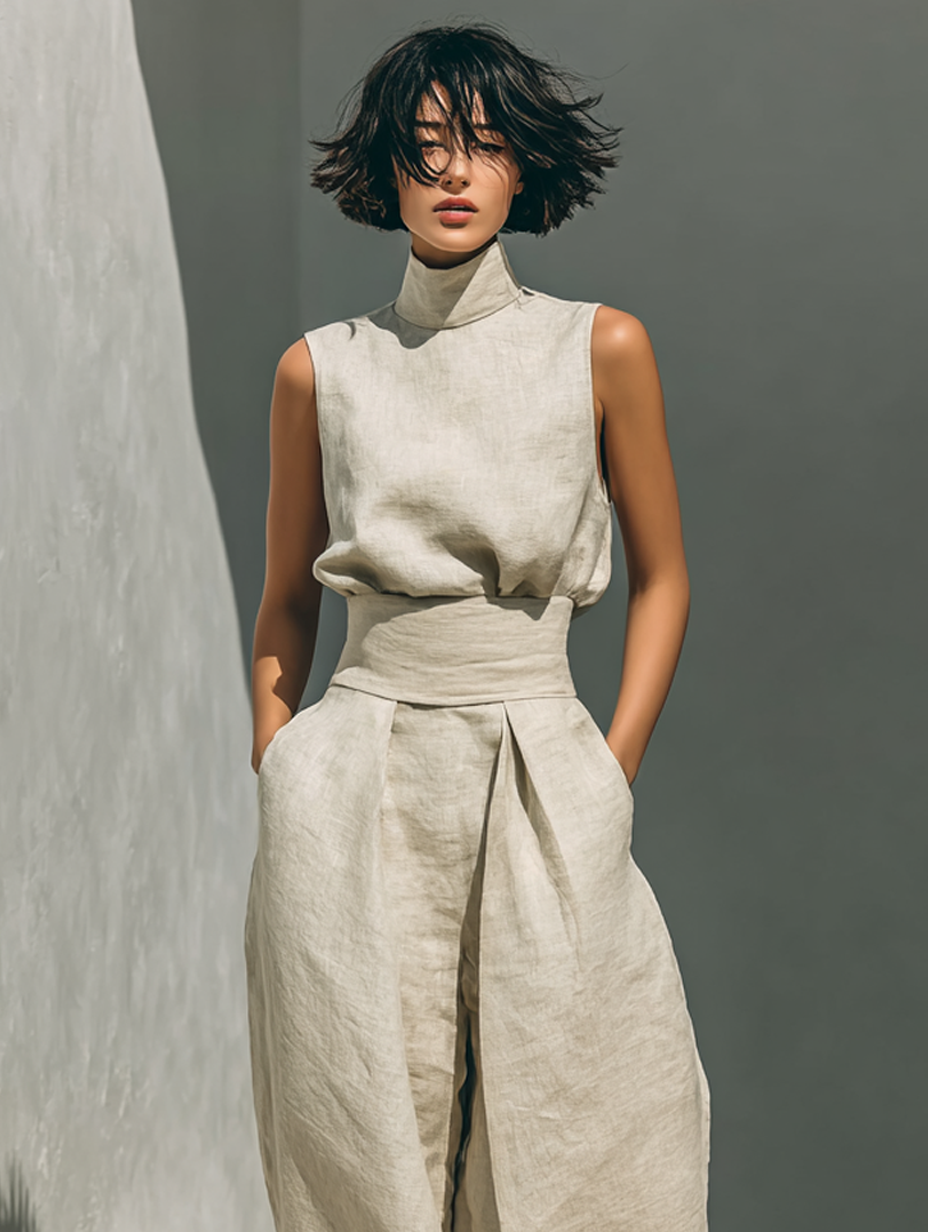 Maria | Cotton Linen Tank Top & Wide-Leg Pants Set