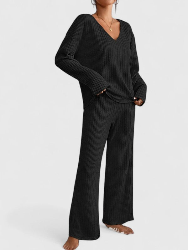 Addison | V-Neck Knit Sweater and Wide-Leg Pants Two-Piece Set