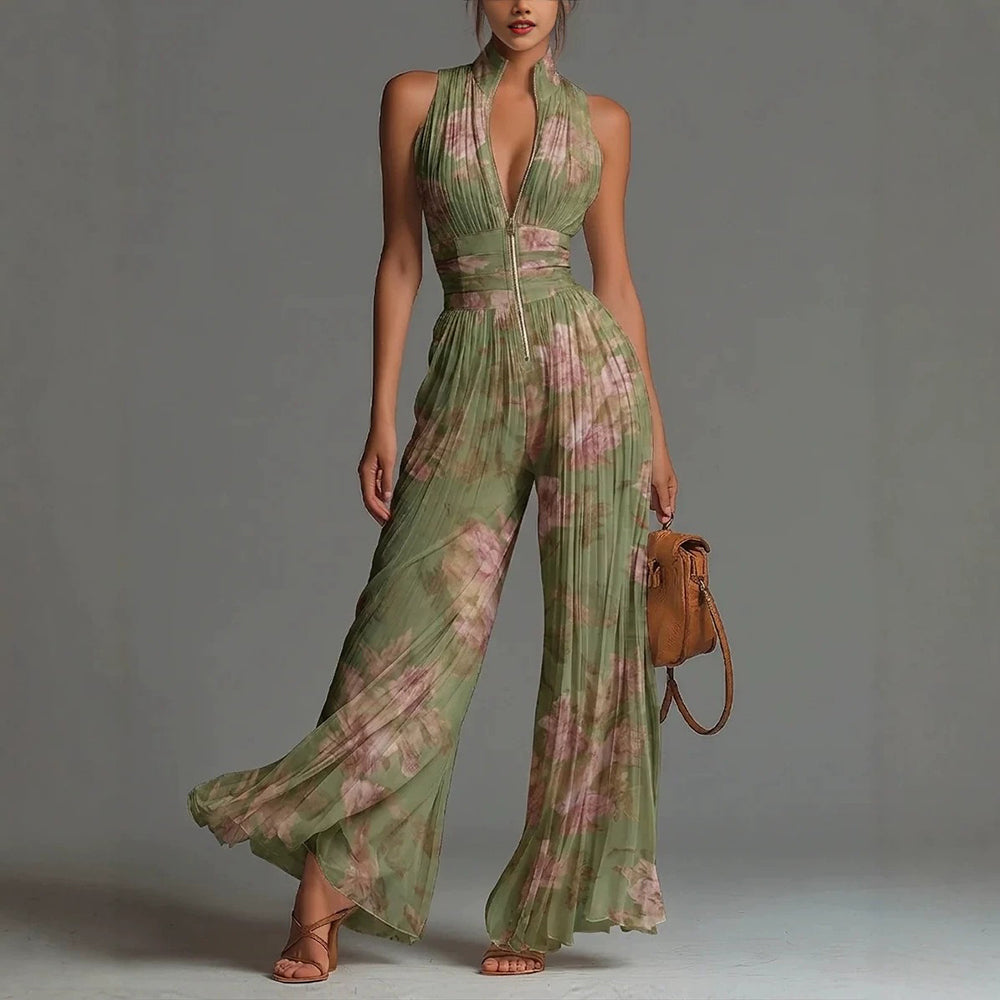 Sofia | Pleated Floral Chiffon Jumpsuit