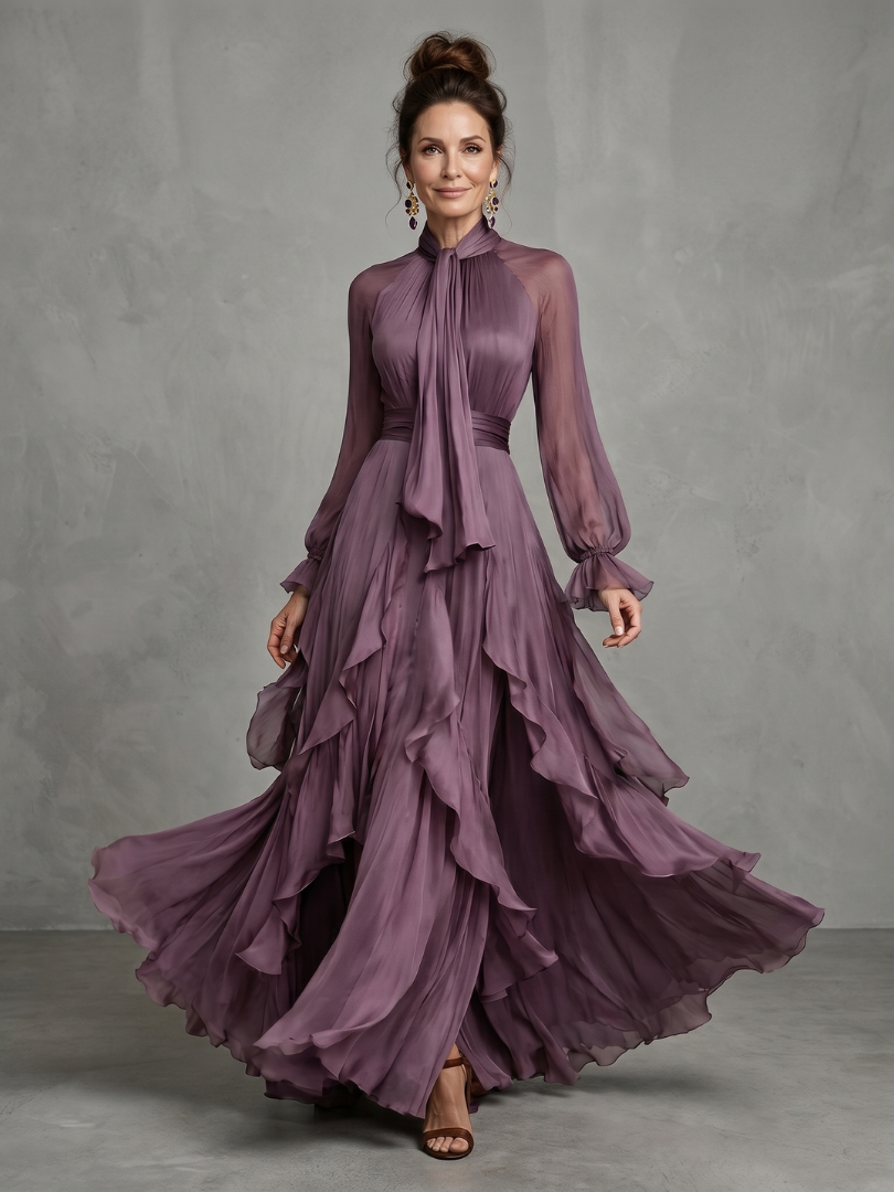 Violet | Tie Neck Ruffle Tiered Maxi Dress