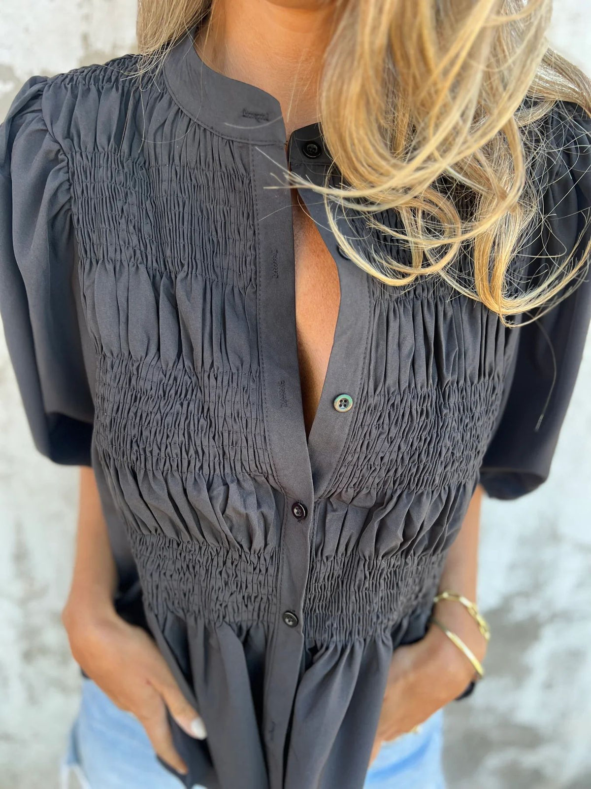 Eliza | Pleated Button-Up Blouse