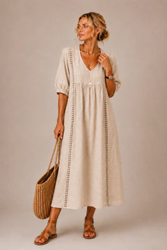 Linnea | Lace-Trim Linen Maxi Dress