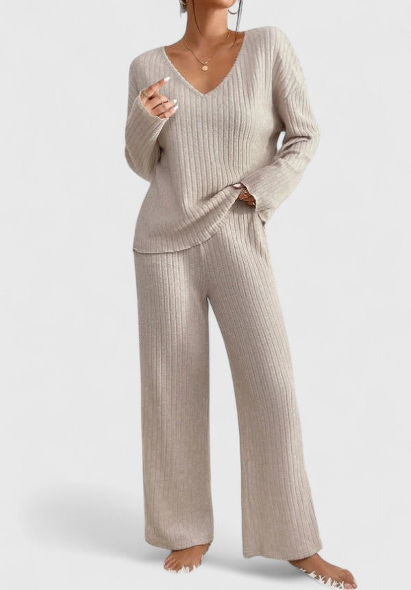 Addison | V-Neck Knit Sweater and Wide-Leg Pants Two-Piece Set