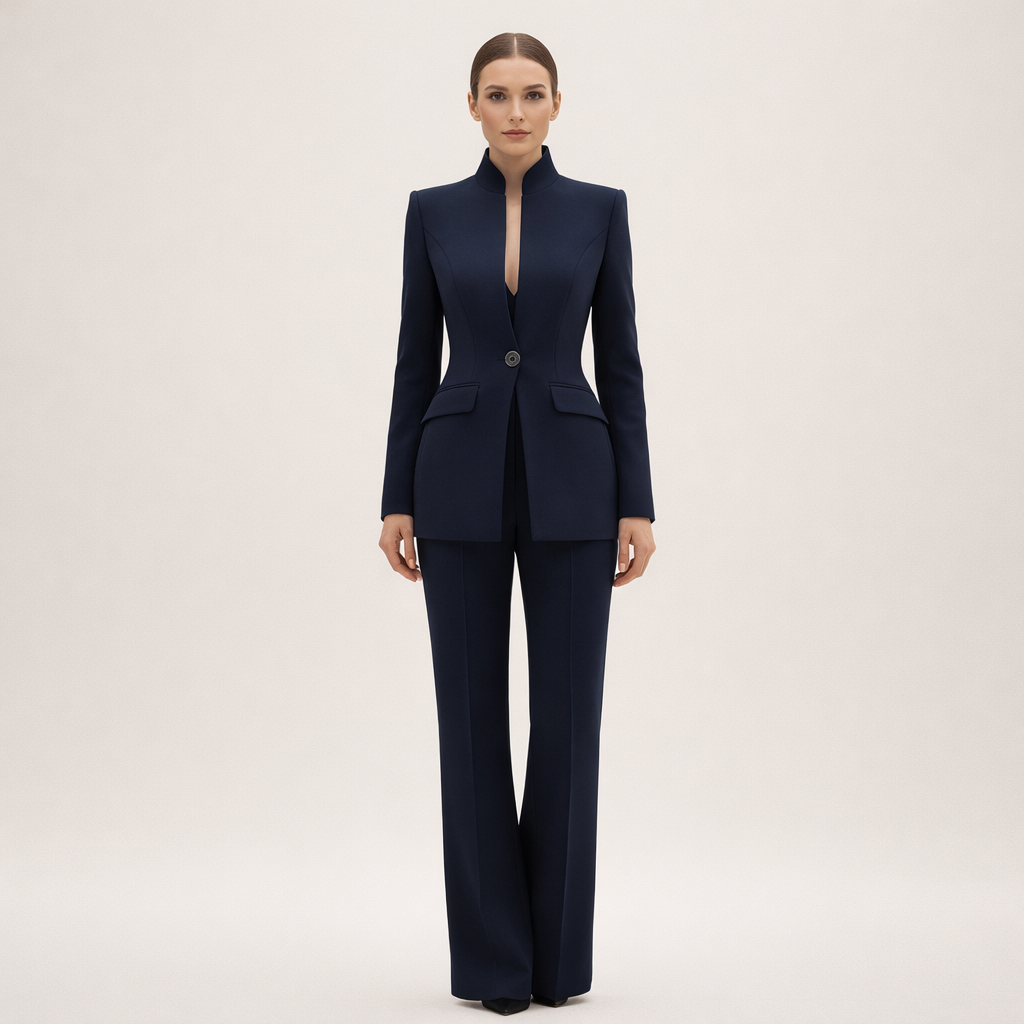 Nancy | Collarless Blazer and Straight-Leg Pants Two-Piece Set