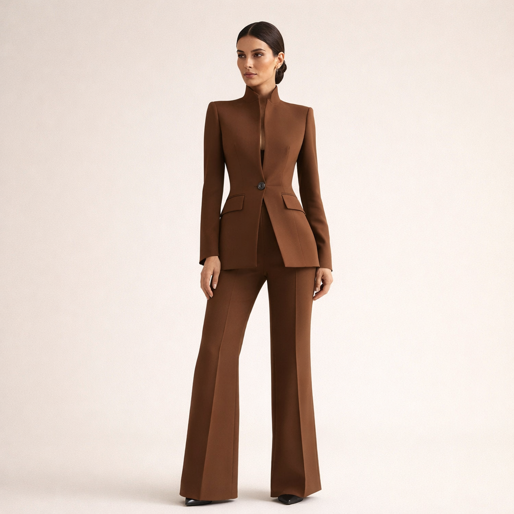 Nancy | Collarless Blazer and Straight-Leg Pants Two-Piece Set