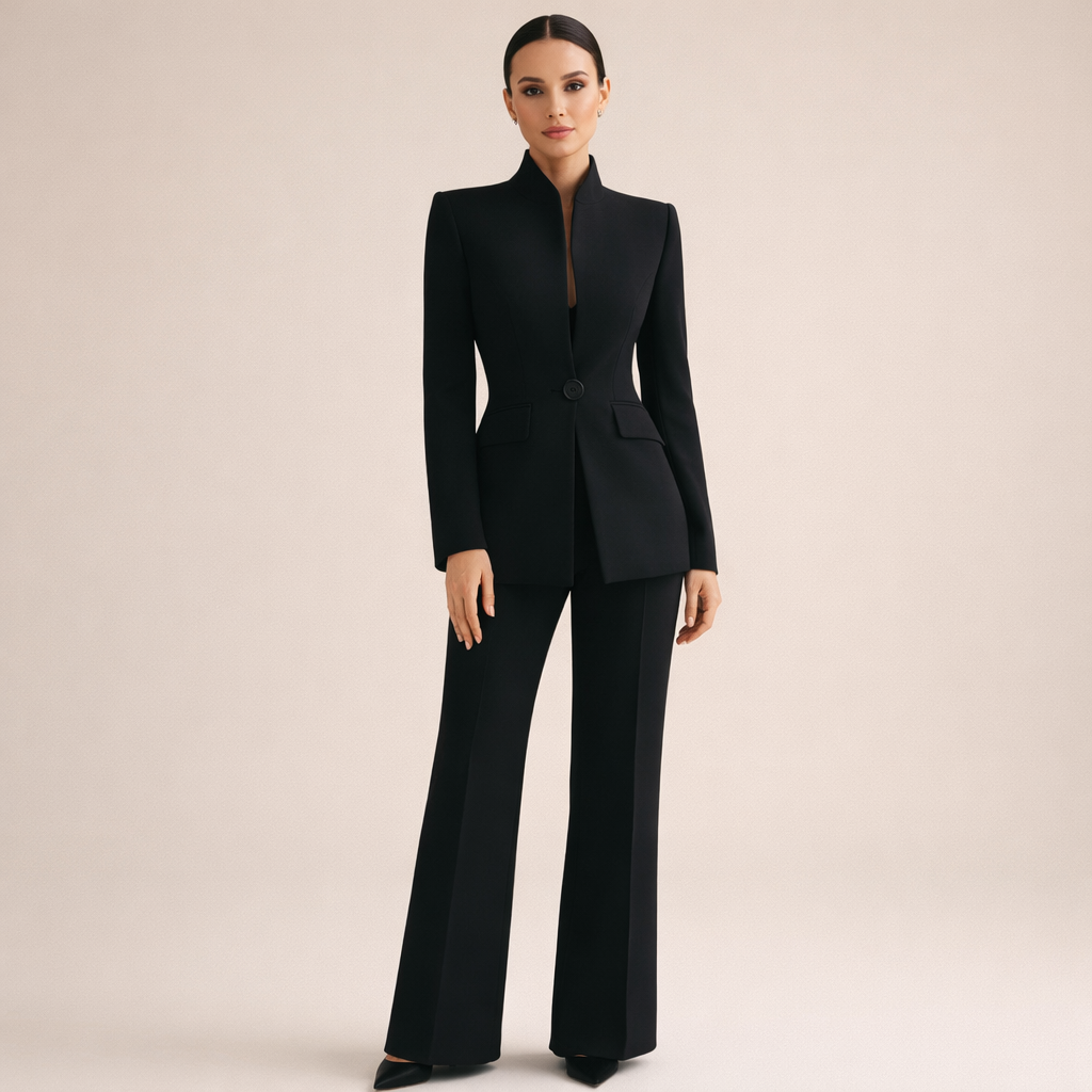 Nancy | Collarless Blazer and Straight-Leg Pants Two-Piece Set