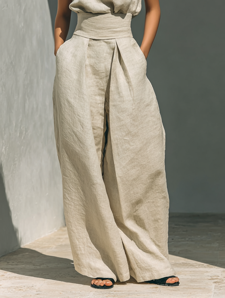 Maria | Cotton Linen Tank Top & Wide-Leg Pants Set