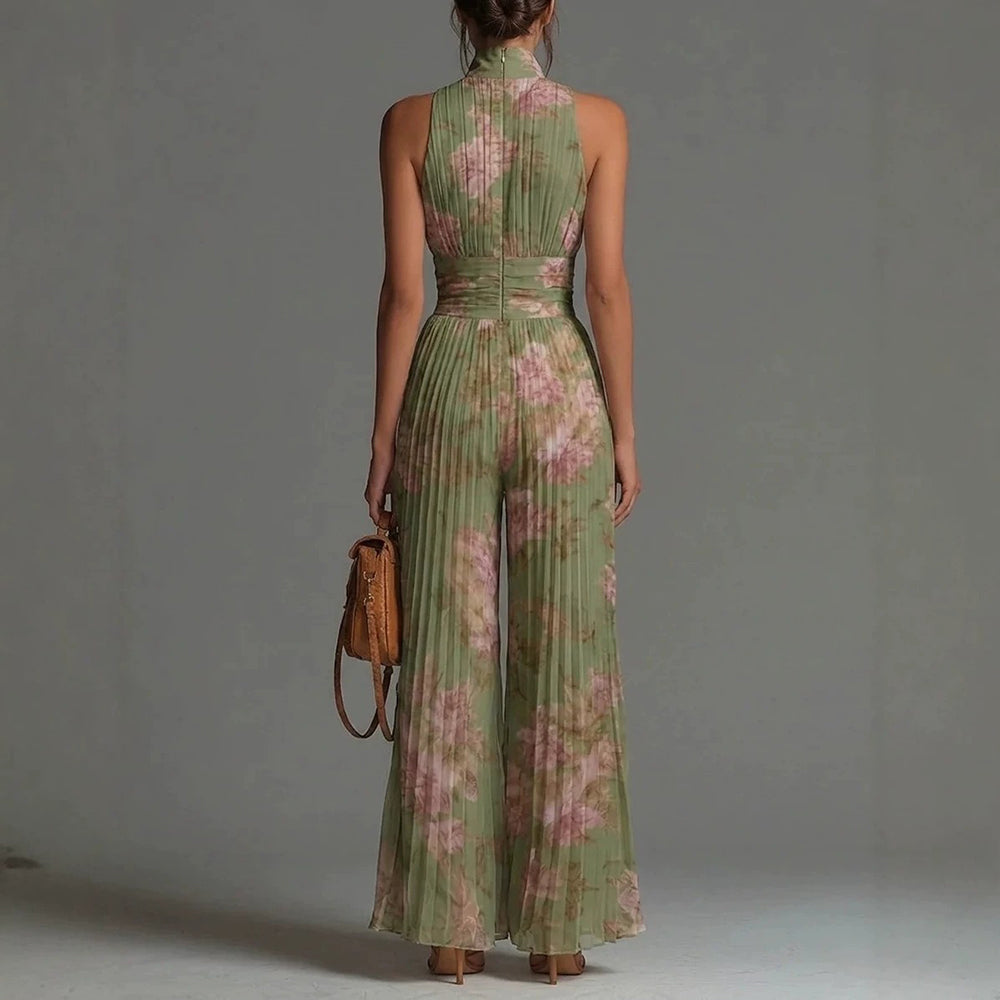 Sofia | Pleated Floral Chiffon Jumpsuit