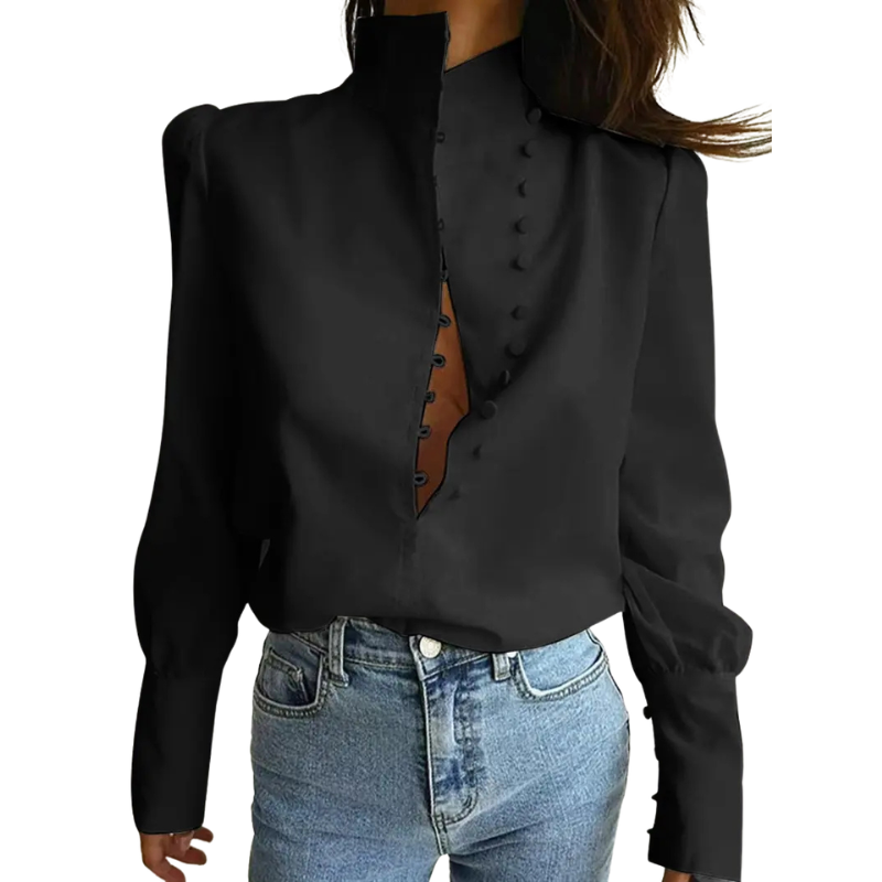 Roxie | Elegant Long Sleeve Stand Collar Shirt