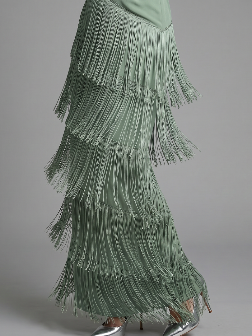 Iris | Long Sleeve Soft Fringe Skirt Midi Dress