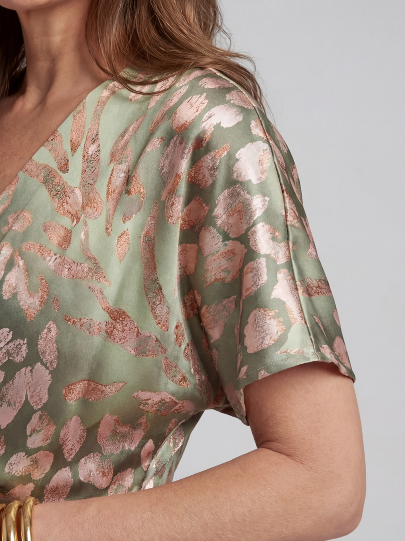 Hazel | Abstract Print V-Neck Twist Waist Midi Dress