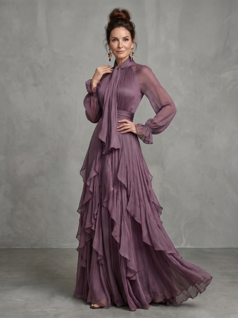 Violet | Tie Neck Ruffle Tiered Maxi Dress