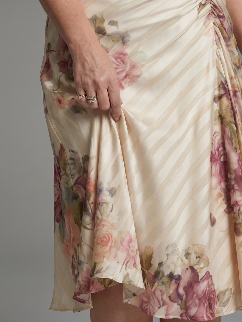 Ruby | Flutter Sleeve Wrap Floral Stripe Print Midi Dress