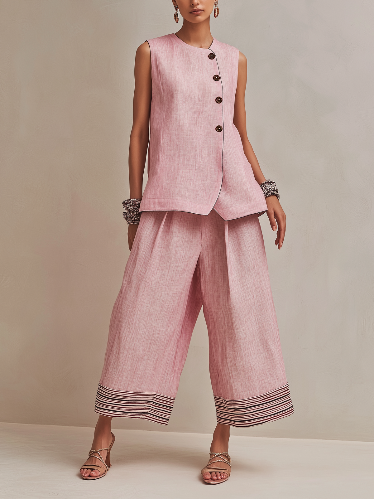 Elodie | Linen-Blend Vest & Culotte Set