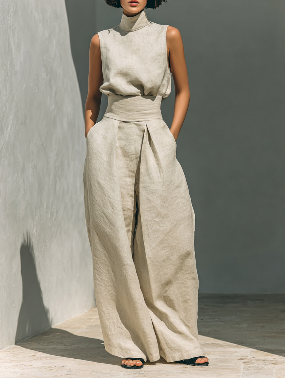 Maria | Cotton Linen Tank Top & Wide-Leg Pants Set