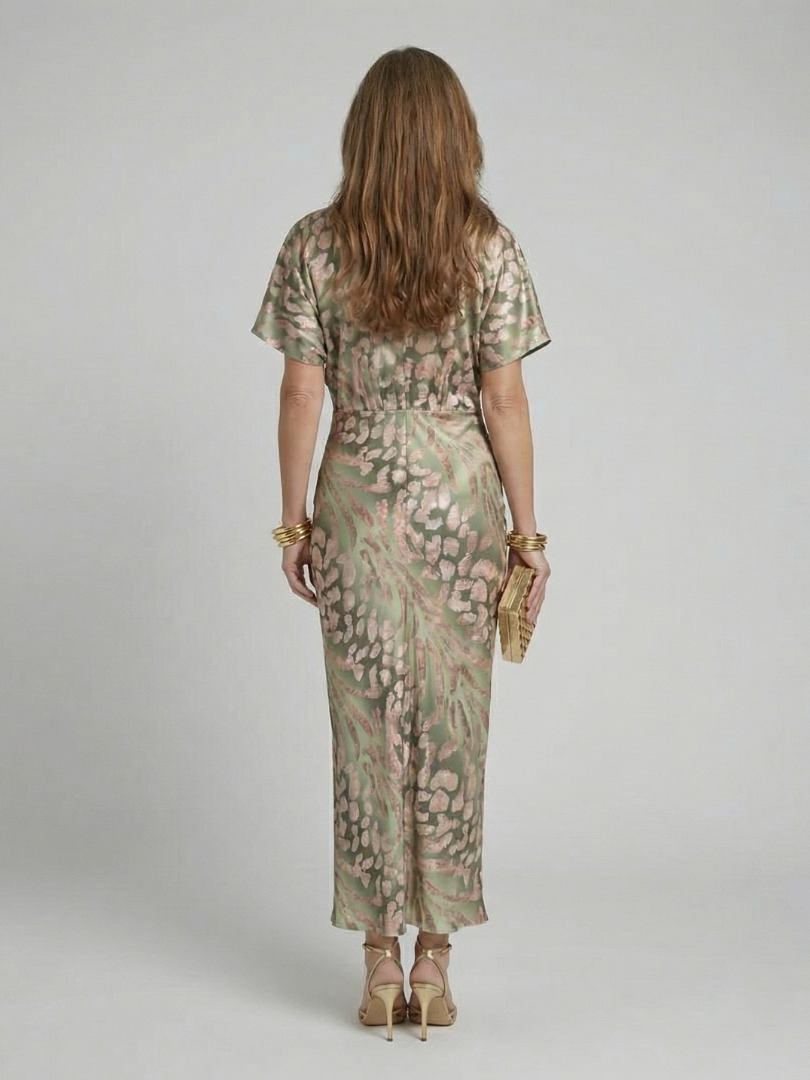 Hazel | Abstract Print V-Neck Twist Waist Midi Dress