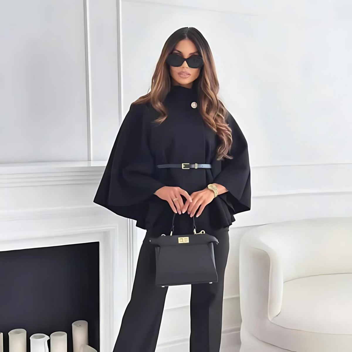 Fenith | Classy High Neck Belted Cape Top