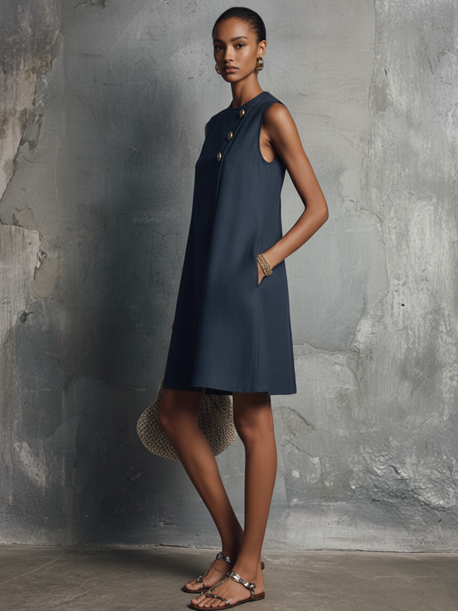 Blair | Asymmetric Button Shift Mini Dress