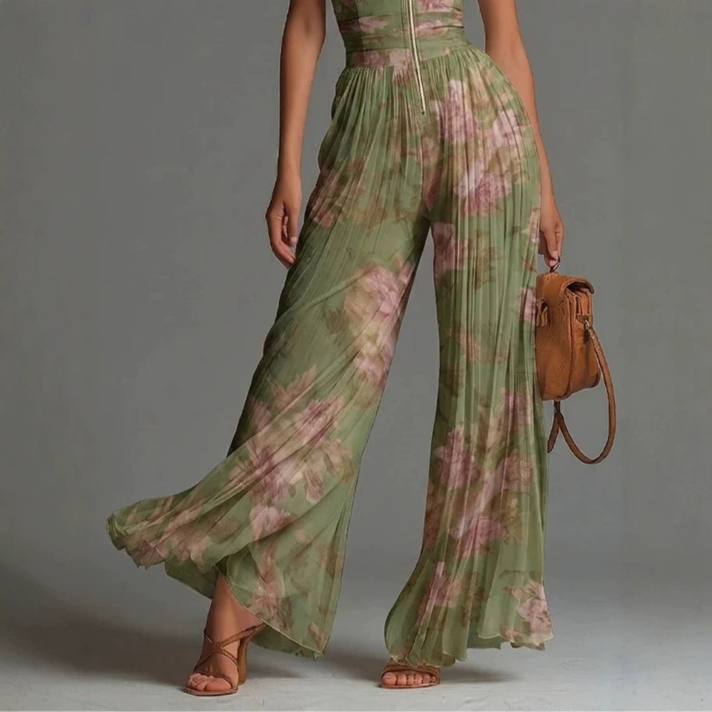 Sofia | Pleated Floral Chiffon Jumpsuit