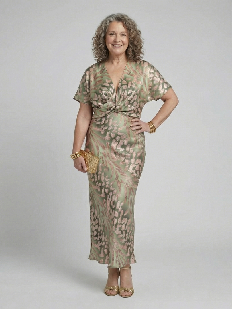 Hazel | Abstract Print V-Neck Twist Waist Midi Dress