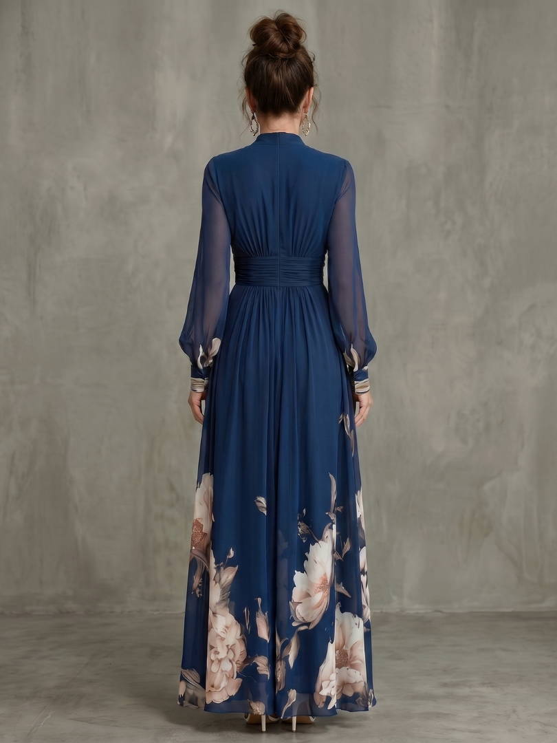 Chloe | Pleated Sheer Sleeves Maxi Dress