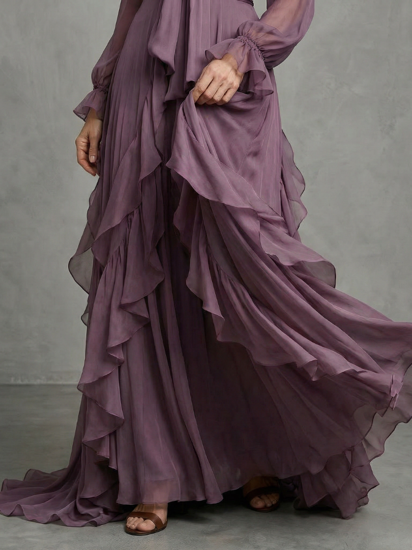 Violet | Tie Neck Ruffle Tiered Maxi Dress