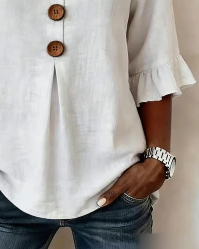 Sophia | Cotton-Linen Blouse with Wooden Buttons