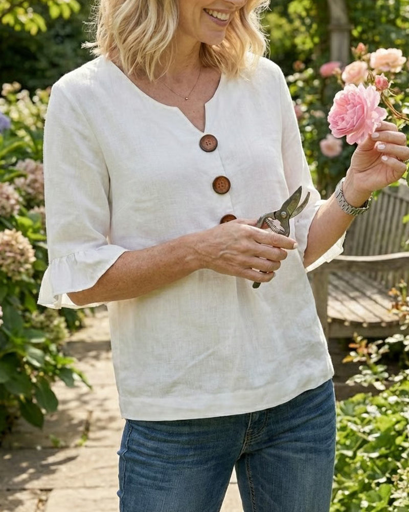 Sophia | Cotton-Linen Blouse with Wooden Buttons