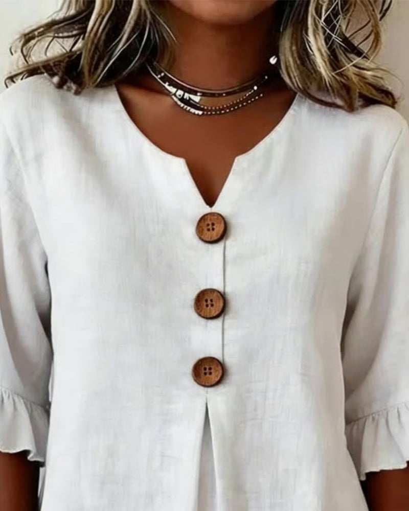 Sophia | Cotton-Linen Blouse with Wooden Buttons