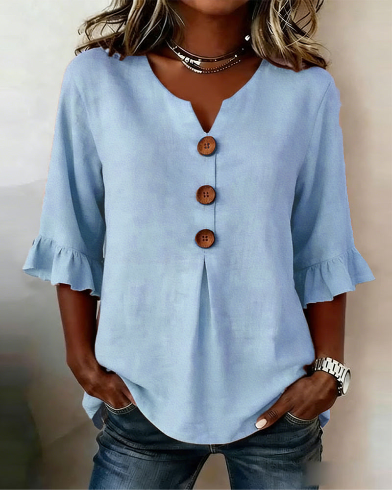 Sophia | Cotton-Linen Blouse with Wooden Buttons