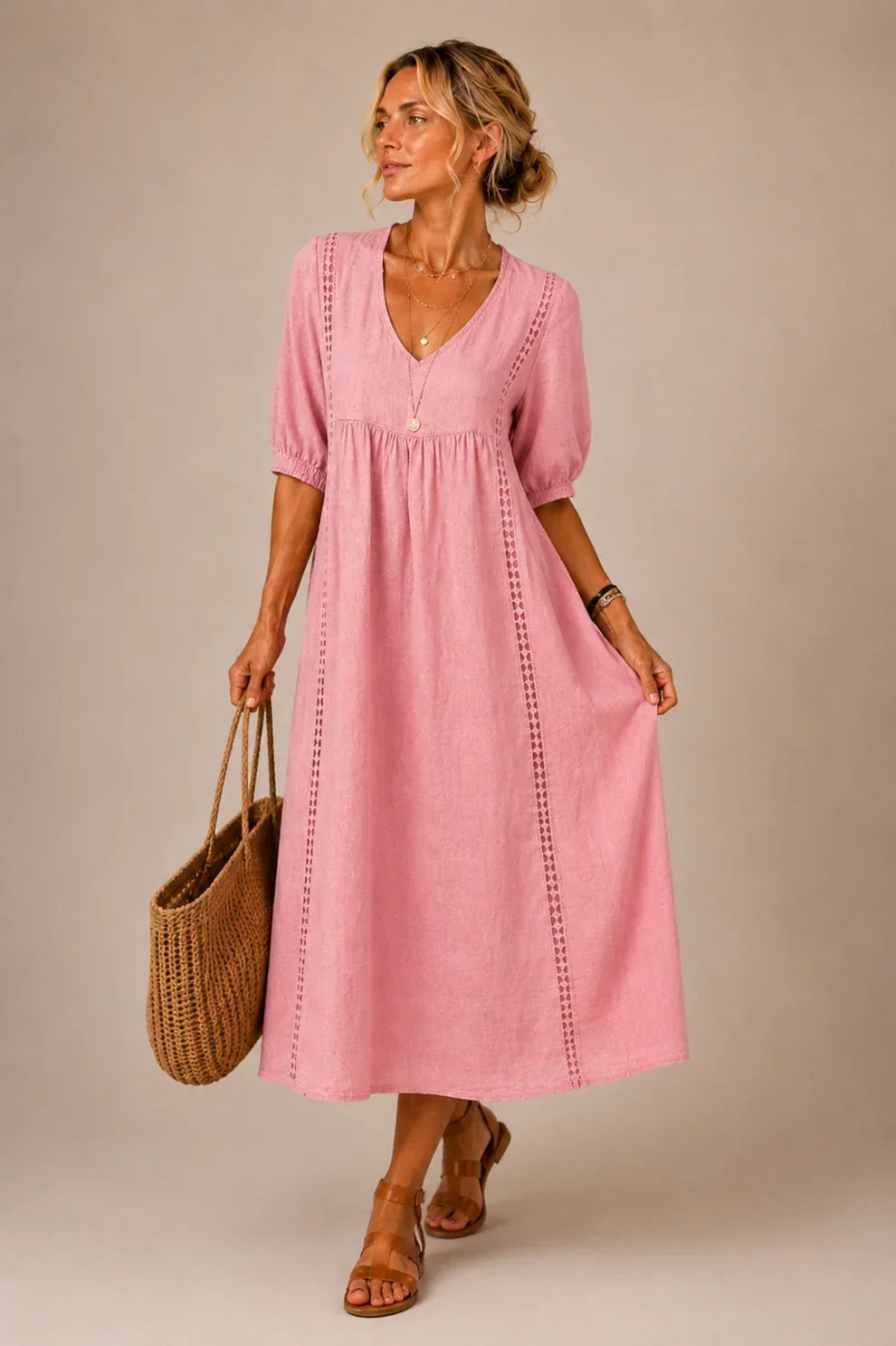 Linnea | Lace-Trim Linen Maxi Dress