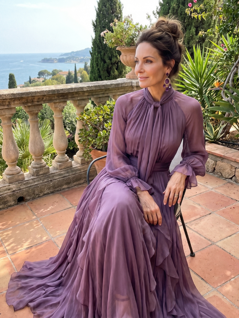 Violet | Tie Neck Ruffle Tiered Maxi Dress