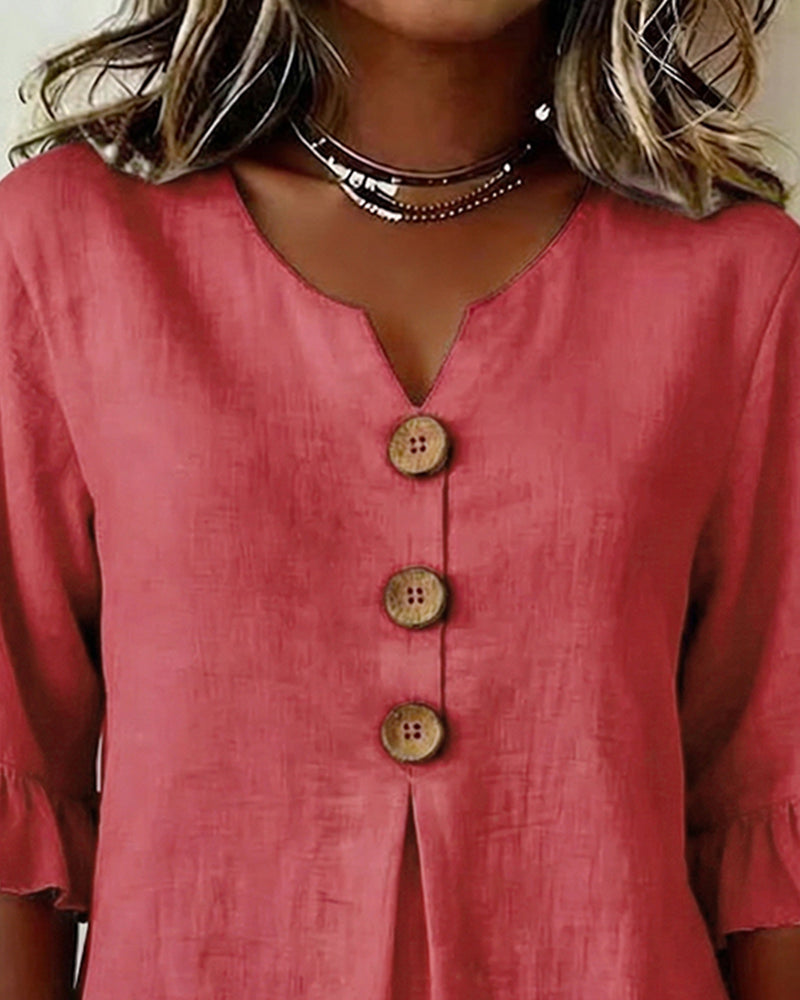 Sophia | Cotton-Linen Blouse with Wooden Buttons