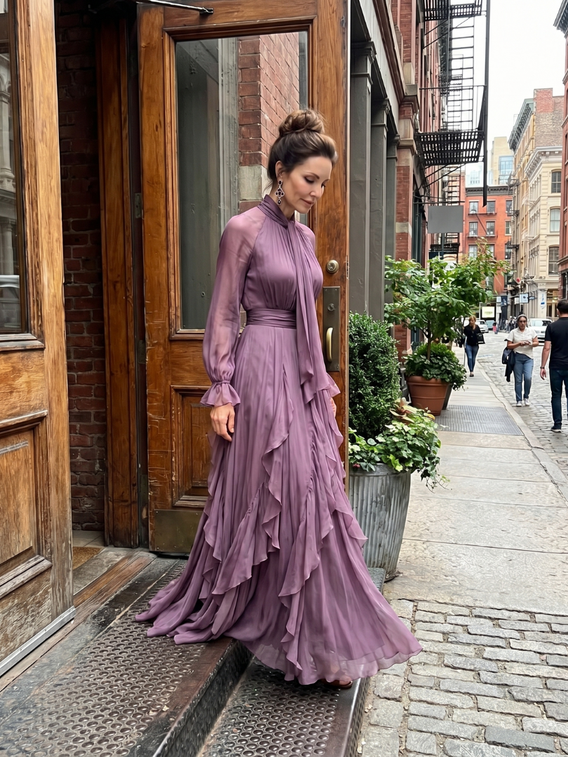 Violet | Tie Neck Ruffle Tiered Maxi Dress
