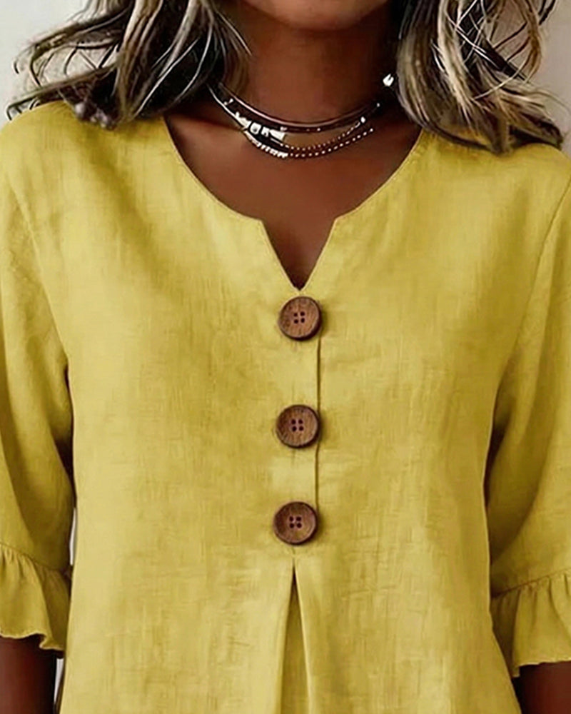 Sophia | Cotton-Linen Blouse with Wooden Buttons