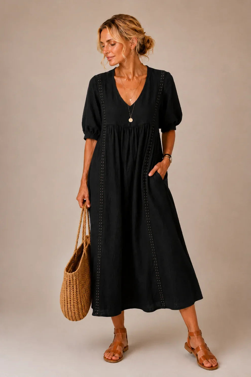 Linnea | Lace-Trim Linen Maxi Dress