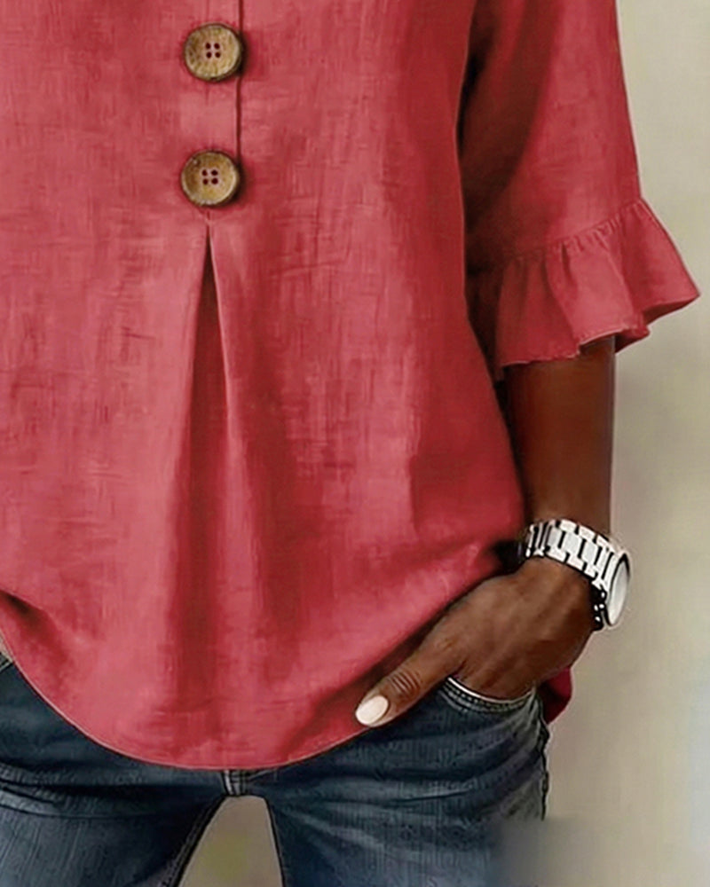 Sophia | Cotton-Linen Blouse with Wooden Buttons