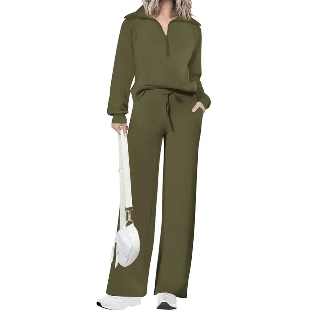 Maya | Half-Zip Pullover and Wide-Leg Pants Two-Piece Set