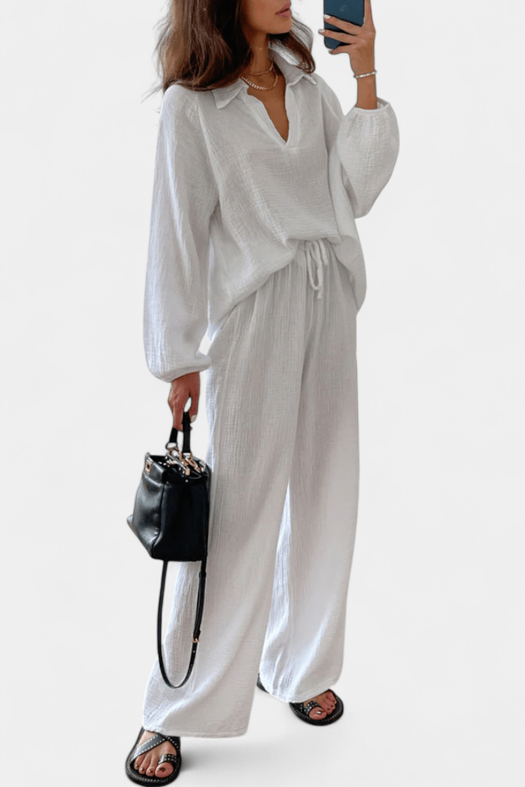 Kendra | V-Neck Long-Sleeve Wide-Leg Two-Piece Set