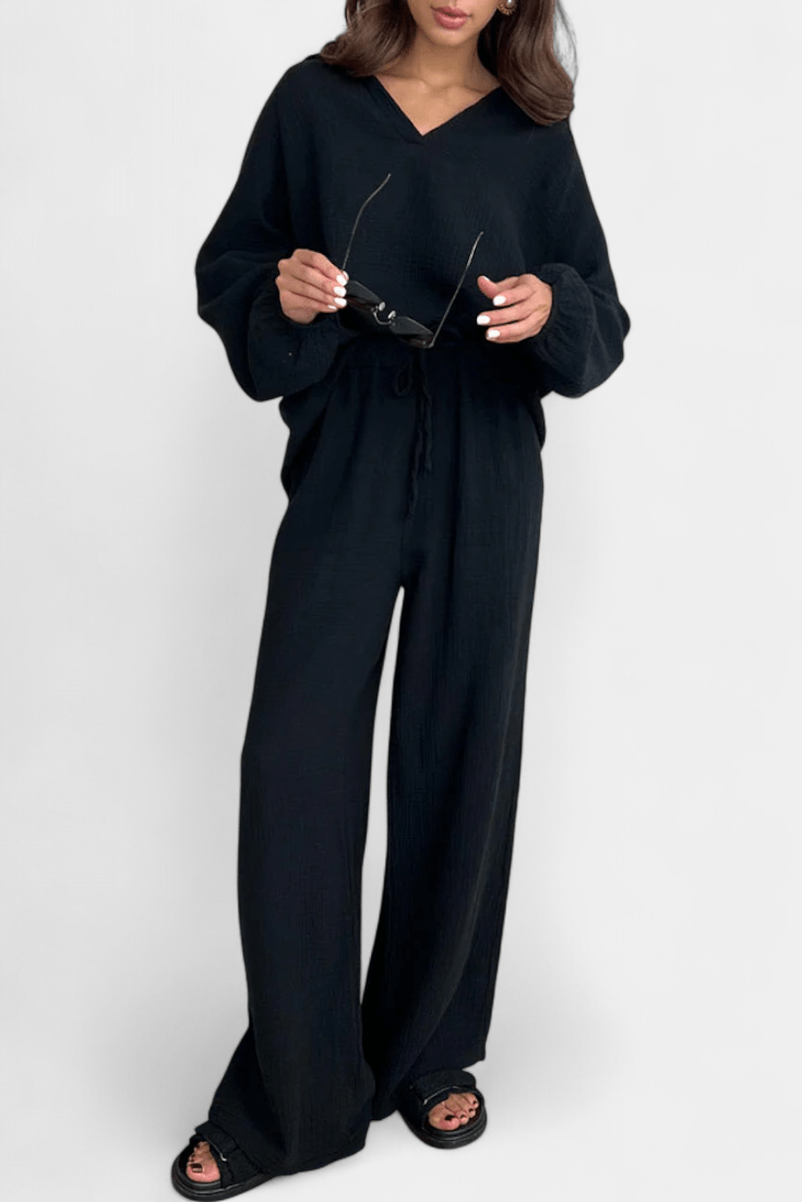 Kendra | V-Neck Long-Sleeve Wide-Leg Two-Piece Set