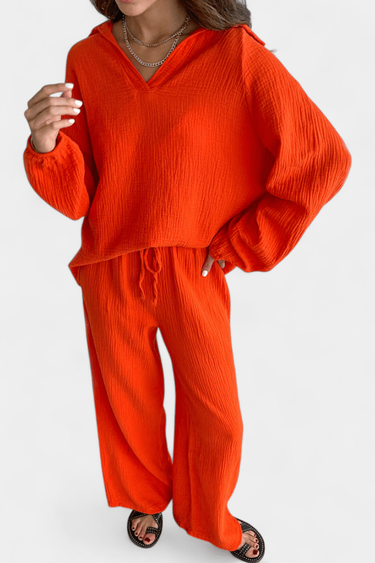 Kendra | V-Neck Long-Sleeve Wide-Leg Two-Piece Set