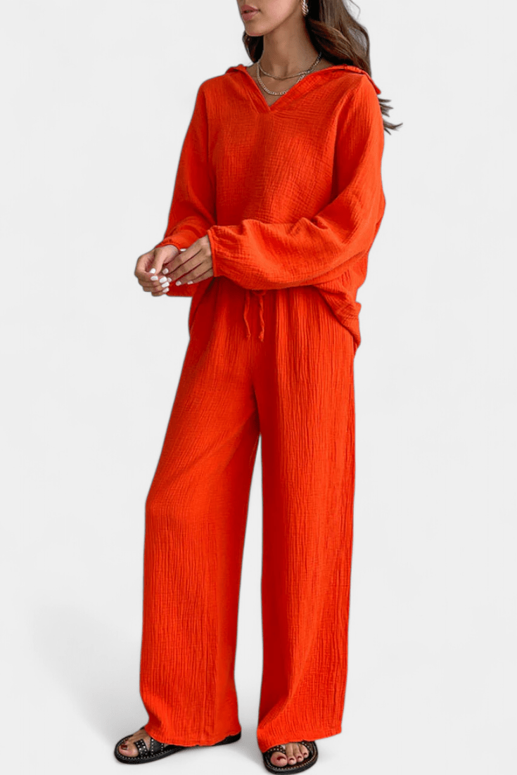 Kendra | V-Neck Long-Sleeve Wide-Leg Two-Piece Set