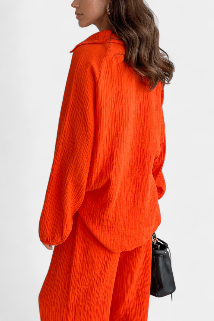 Kendra | V-Neck Long-Sleeve Wide-Leg Two-Piece Set