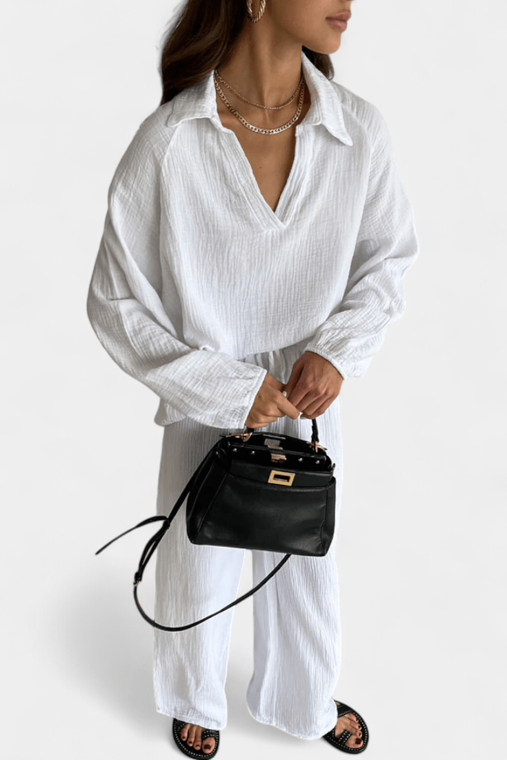 Kendra | V-Neck Long-Sleeve Wide-Leg Two-Piece Set