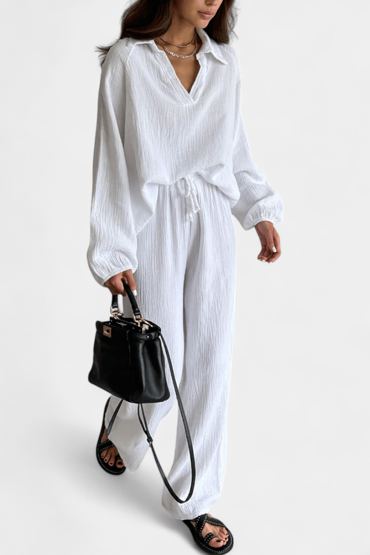 Kendra | V-Neck Long-Sleeve Wide-Leg Two-Piece Set